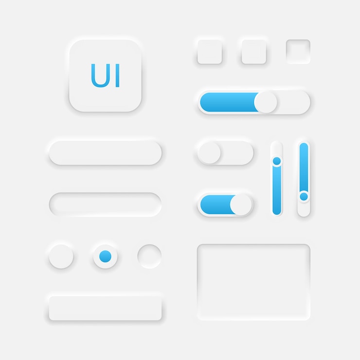 Vector los elementos de la interfaz de usuario neumorphic para los iconos de la interfaz de usuario de la aplicación móvil establecen un diseño de estilo neumorphism