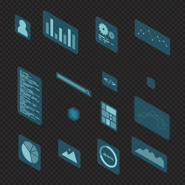 Vector elementos isométricos de la interfaz de usuario gráficos infográficos visualización de datos elementos de hologramas de interfaz futuristas ilustración vectorial