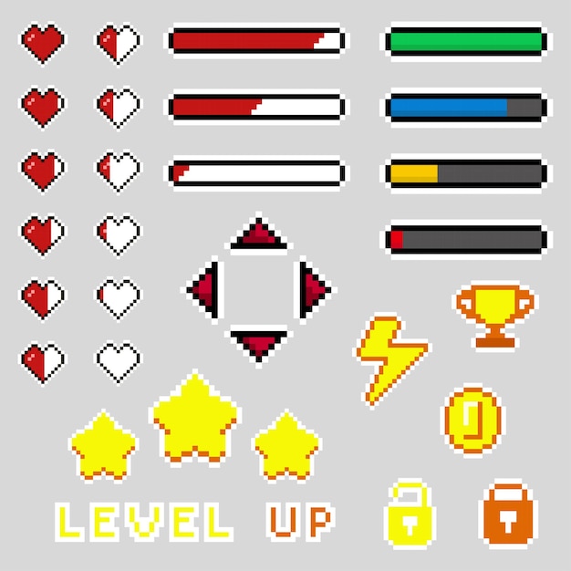 Elementos del juego de píxeles Barra de vida del juego de píxeles.