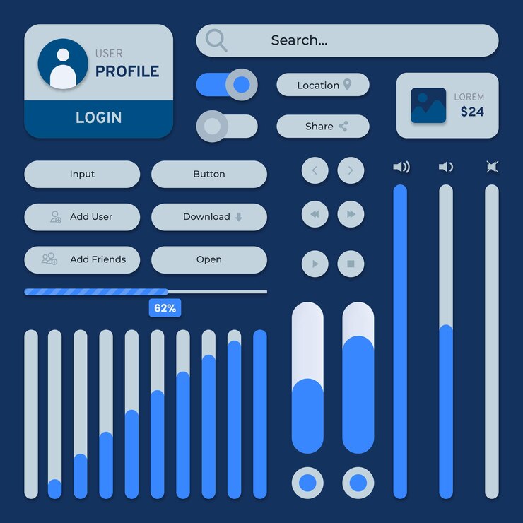 Vector elementos de kit de ui recursos gráficos mínimos para el diseño moderno de la interfaz de usuario