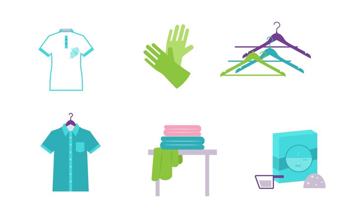 Vector elementos de lavandería establecen equipos e instalaciones para lavar la ropa vector ilustración aislada sobre fondo blanco