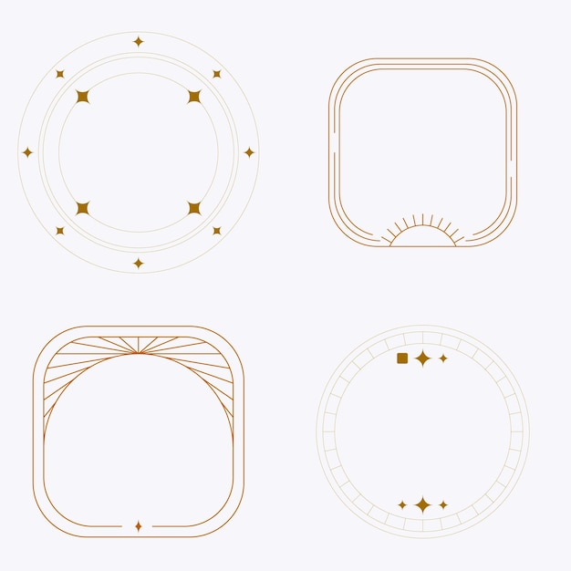 Elementos de línea estética minimalista moderna con marcos lineales de moda con marcos de arco de estrellas geo