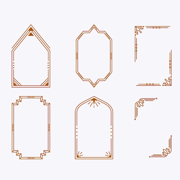 Elementos de línea estética minimalista moderna con marcos lineales de moda con marcos de arco de estrellas geo
