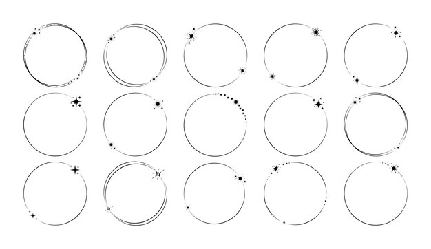 Elementos de línea estética minimalista moderna marcos lineales yk de moda con estrellas conjunto de marcos de círculo de estrellas