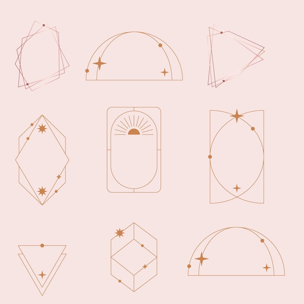 Elementos de línea estética minimalista modernos marcos con estrellas formas geométricas decorativas simples