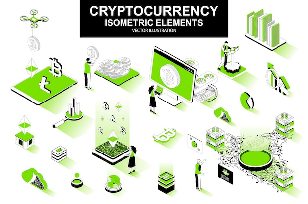 Elementos de línea isométrica 3d de criptomoneda