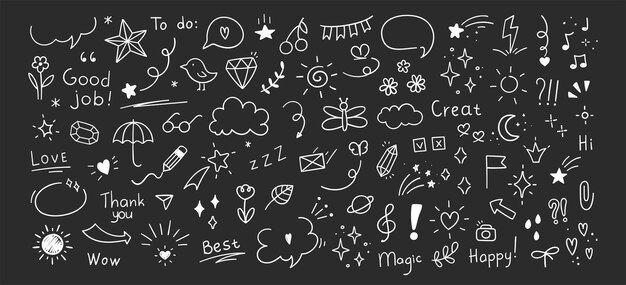Elementos de la línea de pluma de Doodle