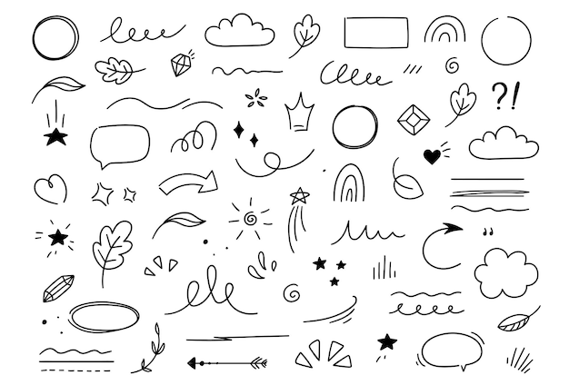 Elementos de la línea de pluma de Doodle