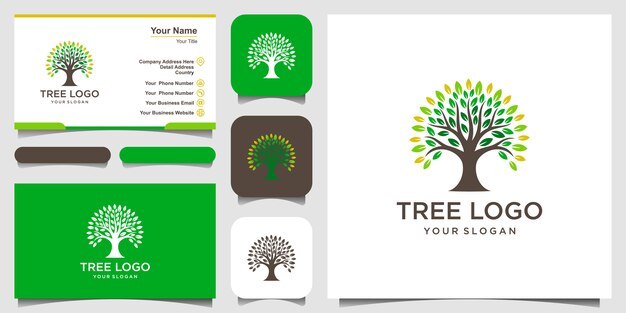 Vector elementos del logotipo del árbol. green garden logo template y diseño de tarjeta de visita