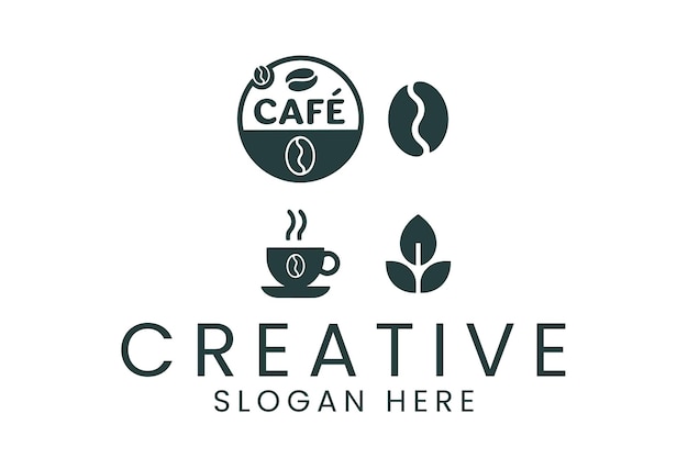 Elementos de marca de café Iconos de granos y hojas de café