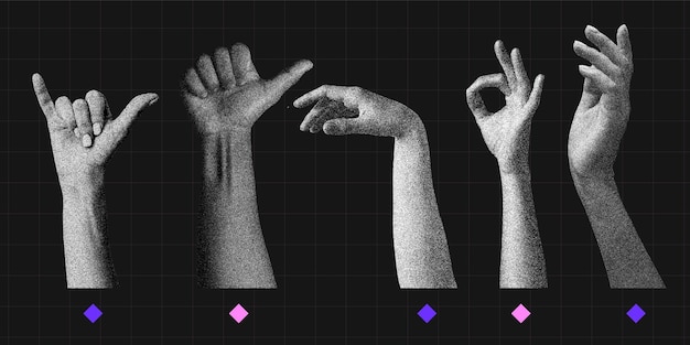 Elementos de moda para el collage Conjunto de manos de medio tono Cortar las manos en varias posturas y gestos