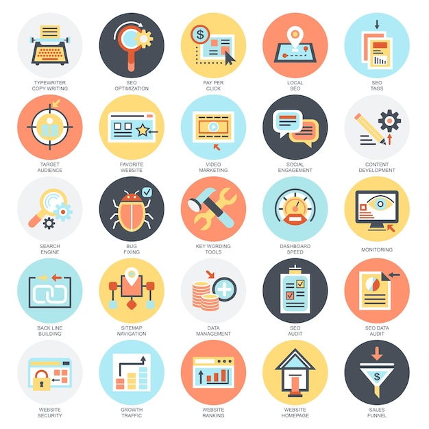 Elementos modernos de iconos planos para el diseño de webs y aplicaciones