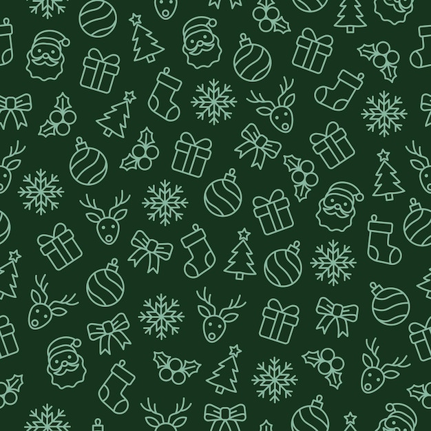 Los elementos de Navidad de color verde oscuro diseñan un patrón sin costuras