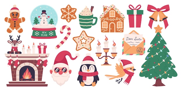 Elementos de Navidad dibujados a mano Símbolos de vacaciones y diseños de Año Nuevo