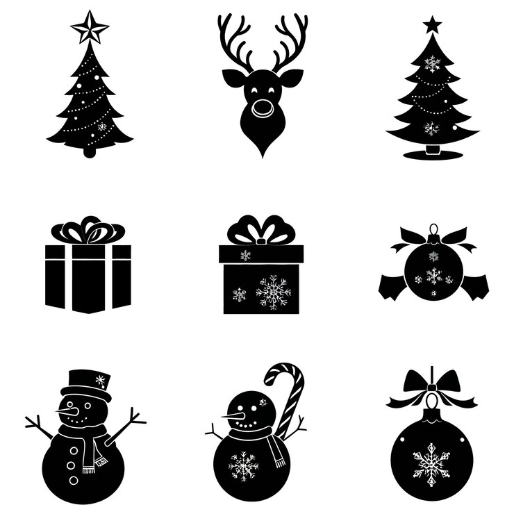 Elementos de Navidad e Invierno Colección Vector Silueta