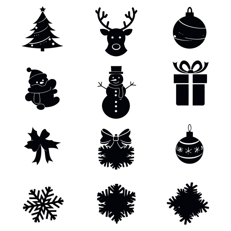 Elementos de Navidad e Invierno Colección Vector Silueta