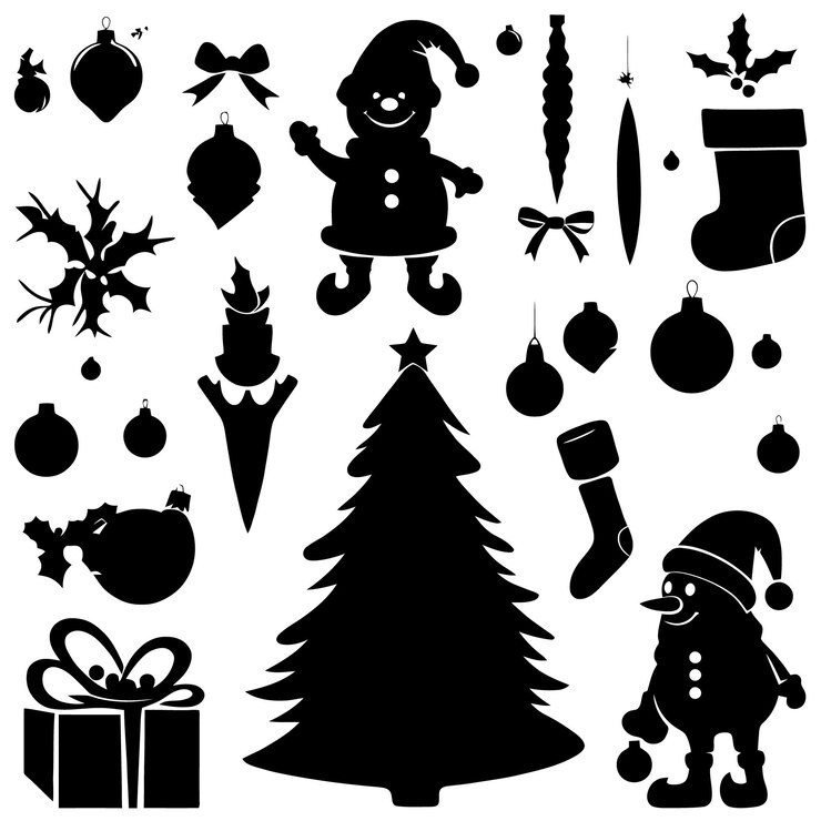 Elementos de Navidad e Invierno Colección Vector Silueta