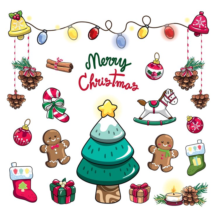 Elementos navideños dibujados a mano