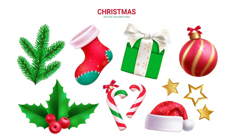 Vector elementos navideños diseño vectorial adornos navideños coloridos y elementos temporada navideña