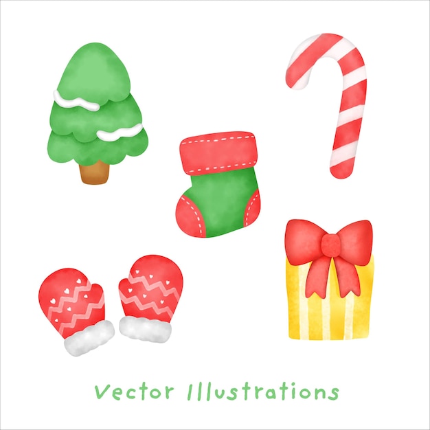 Elementos navideños en estilo acuarela