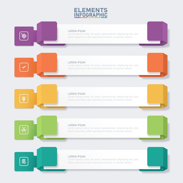 Elementos de negocio de infografía, rectángulo 5 opciones.