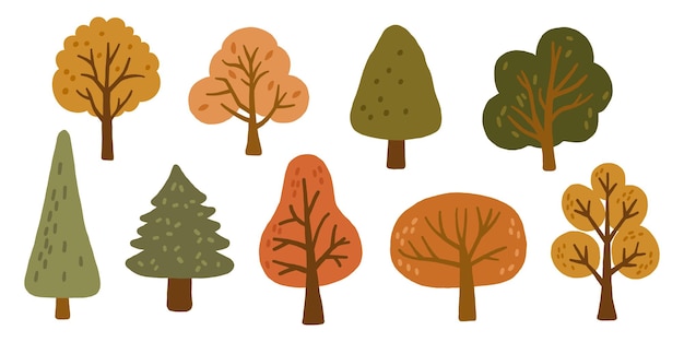 Elementos de otoño dibujo ilustrado árboles de otoño colección de otoño juego acogedor