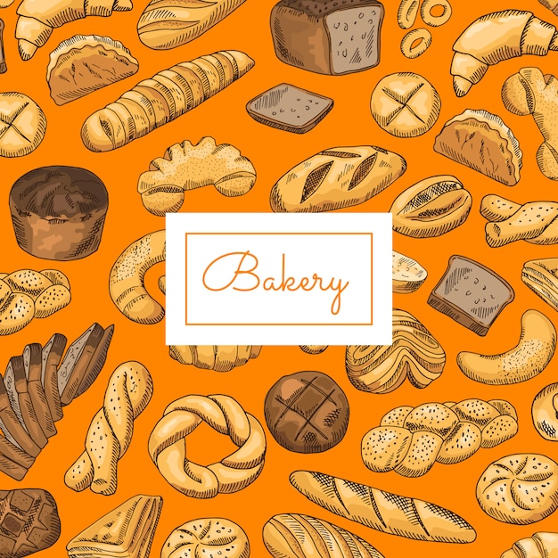 Elementos de panadería de colores dibujados a mano