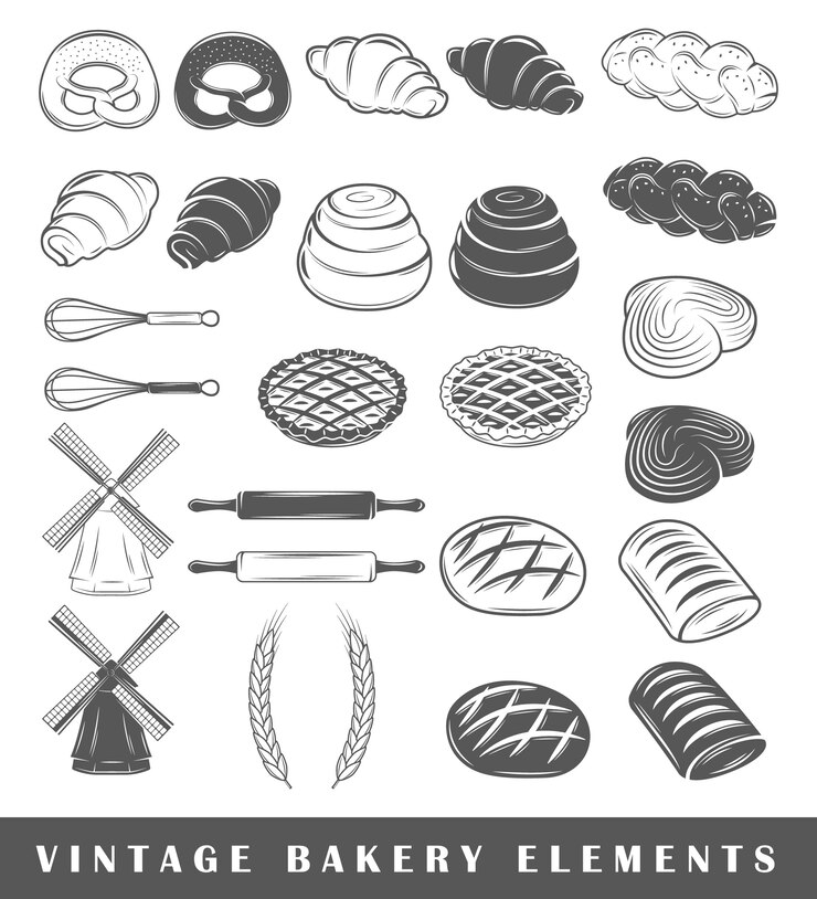 Vector elementos de panadería retro