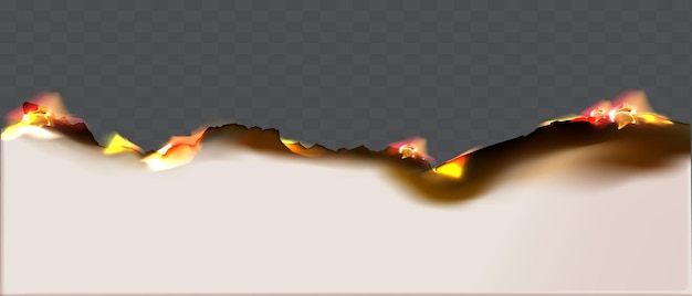 Elementos de papel quemado realistas con llamas y fuego