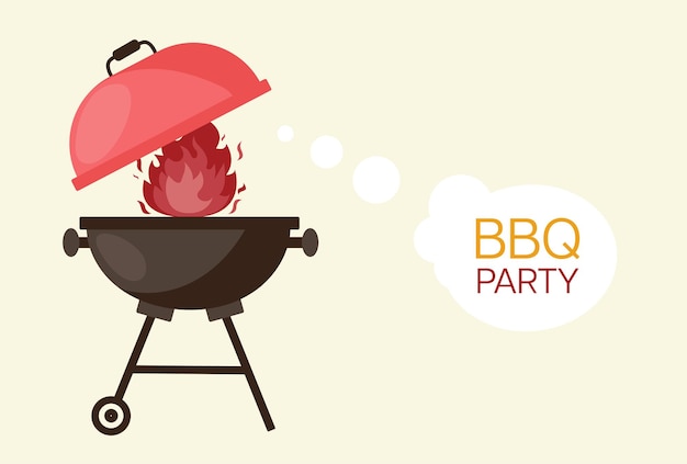 Elementos de parrilla de barbacoa aislados sobre fondo claro Cartel de fiesta de barbacoa Restaurante de carne en casa Hervidor de carbón con salsa de herramientas y alimentos Equipo de cocina para el menú Cocinar al aire libre