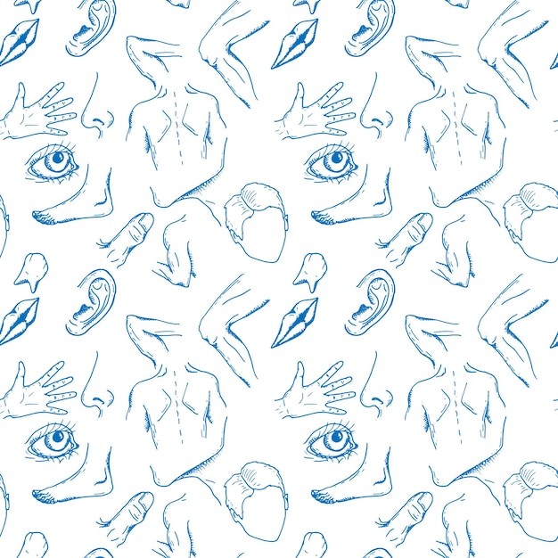elementos de partes del cuerpo dibujados a mano. Estilo de diseño de garabato