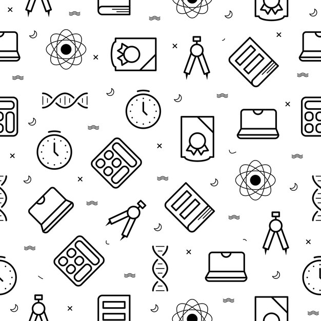 Elementos de patrones sin fisuras Colección dibujada a mano Colegio Escuela Estudio Vector Diseño Estilo Fondo