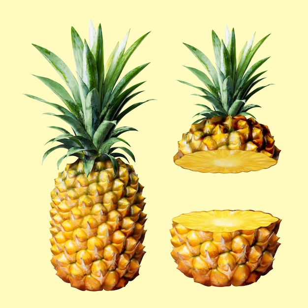 Elementos de piña realistas en 3D