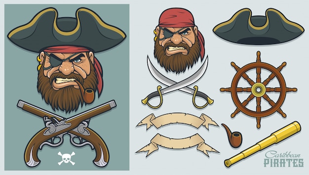 Elementos piratas para crear mascota y logo