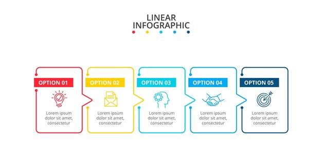 Elementos planos de línea delgada para infografía con 5 opciones.