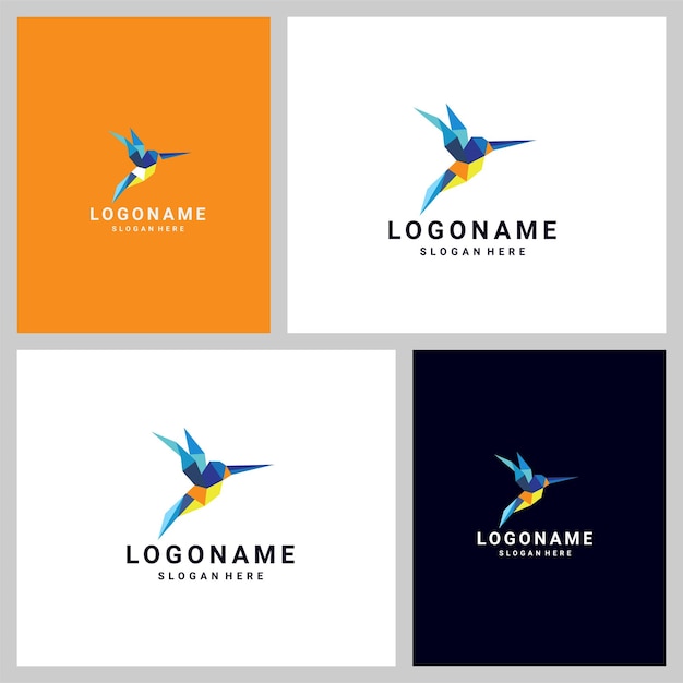 Elementos de plantilla de diseño de icono de logotipo geométrico de pájaro
