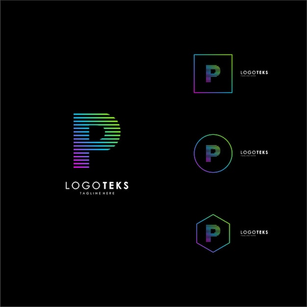 Elementos de plantilla de diseño de icono de logotipo de letra P