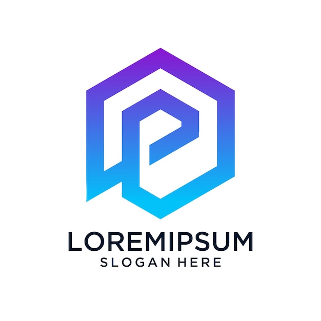 Elementos de plantilla de diseño del icono del logotipo de mosaico de la letra P