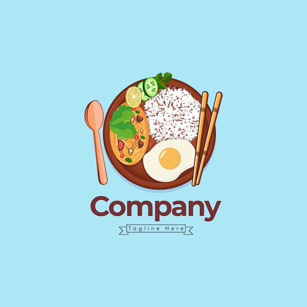 Elementos de plantilla de diseño de icono y logotipo de signo de palabra de comida Ramen con cuchara y color vectorial de palillos