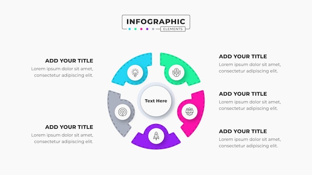 Vector elementos de presentación infográfica de negocios de círculo vectorial con 5 pasos u opciones
