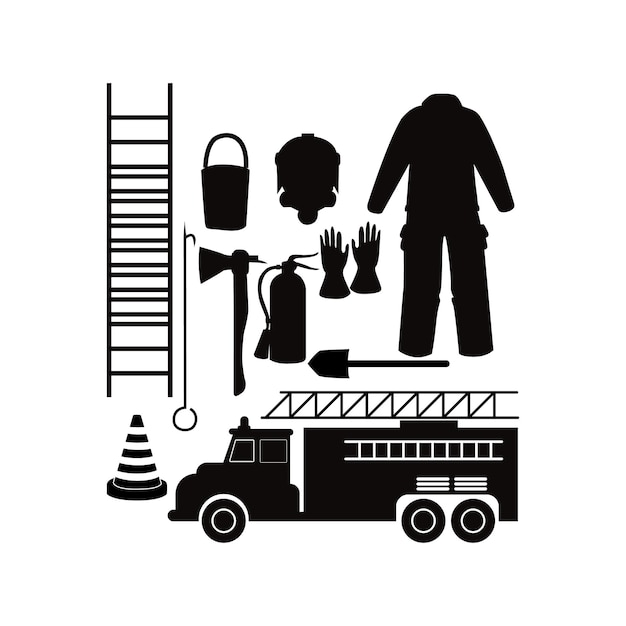 Elementos de profesiones de personas vintage con bombero herreroConjunto de iconos de doodle de bombero