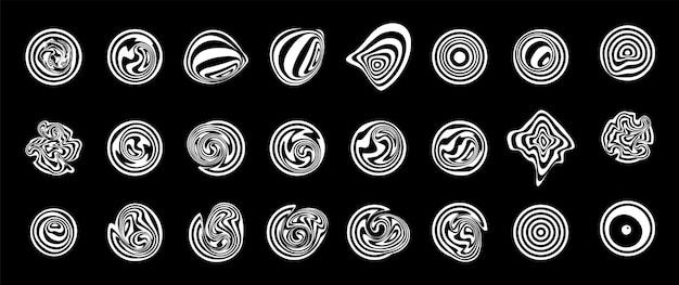 Vector elementos psicodélicos y2k ilusión óptica destacados en las redes sociales formas líquidas a rayas distorsionadas