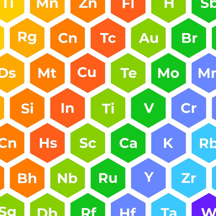 Vector elementos químicos en la ilustración de vector de patrón de hexágonos