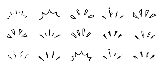Elementos de rayos de brillo de rayos de sol de brillo de Doodle Marco de línea de sorpresa pop dibujado a mano para la ilustración del título del título Ilustración de vector de Doodle