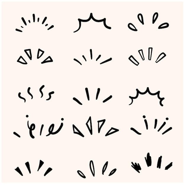 Elementos de rayos de brillo de rayos de sol de brillo de Doodle Marco de línea de sorpresa pop dibujado a mano para la ilustración del título del título Ilustración de vector de Doodle