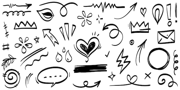 Elementos de rayos de brillo de rayos de sol de brillo de Doodle Marco de línea de sorpresa pop dibujado a mano para la ilustración del título del título Ilustración de vector de Doodle