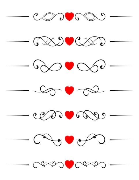 Elementos de remolino con corazones