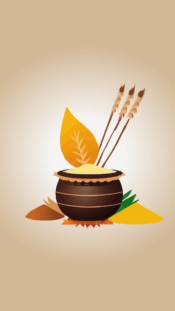 Vector elementos representativos de la celebración de pongal en un estilo minimalista