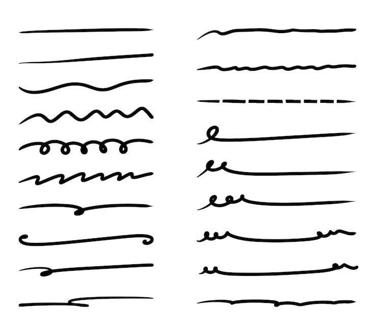 Vector elementos de resaltado dibujados a mano trazos de marcador negro aislados en la ilustración de vector de fondo blanco