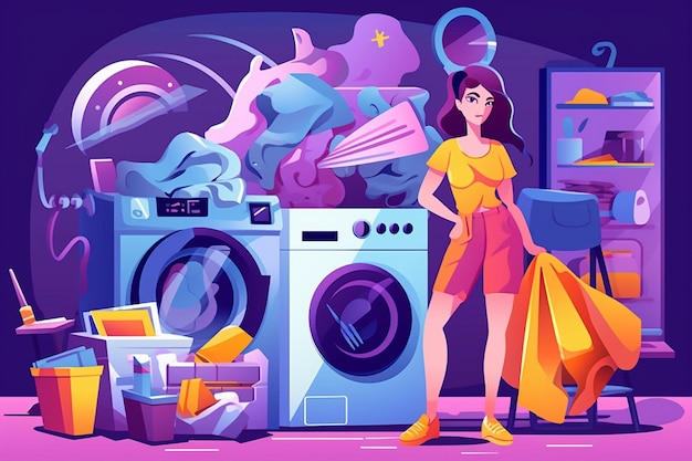 Vector los elementos de retención de la mujer de la máquina de lavar